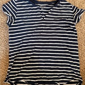 Navy and White Striped Women Top